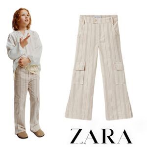 ZARA Kids | Light Beige | STRIPED FLARED CARGO PANTS